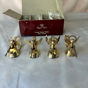 Regal Silver Vintage MCM 4 Angel Napkin Holders Silver Plate 8316.1 Christmas